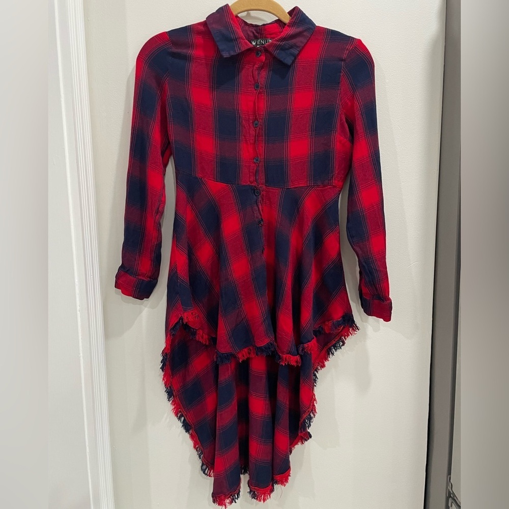 VENUS Red and Blue Plaid Shirt Dress